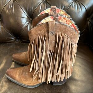 Ariat Gold Rush Fringe Brown Leather Western Boots Women’s Size 10B